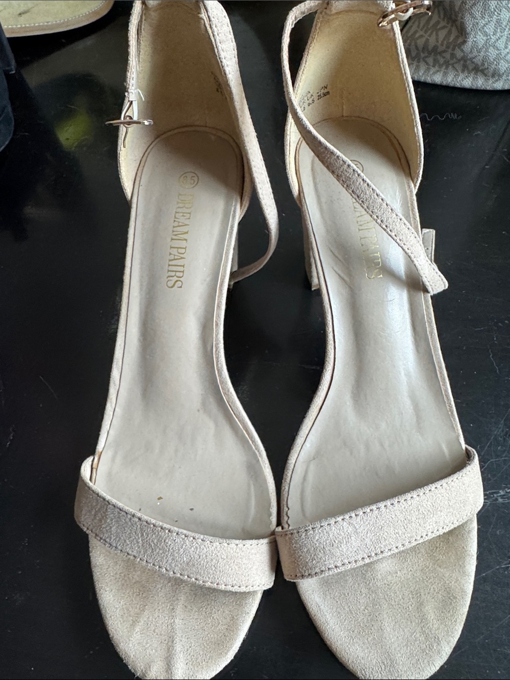 Dream Pairs Beige Suede Ankle-Strap Block Heel Sandals
